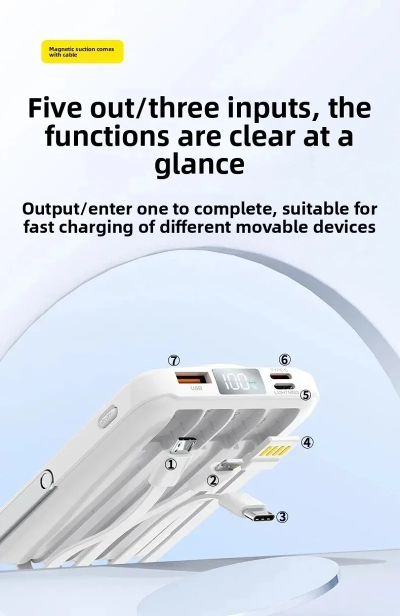 10000mAh 20000mAh Magnetic Power Bank 22.5W Fast Charging For iPhone For Samsung For Huawei For Xiaomi Built-in Cable With Stand