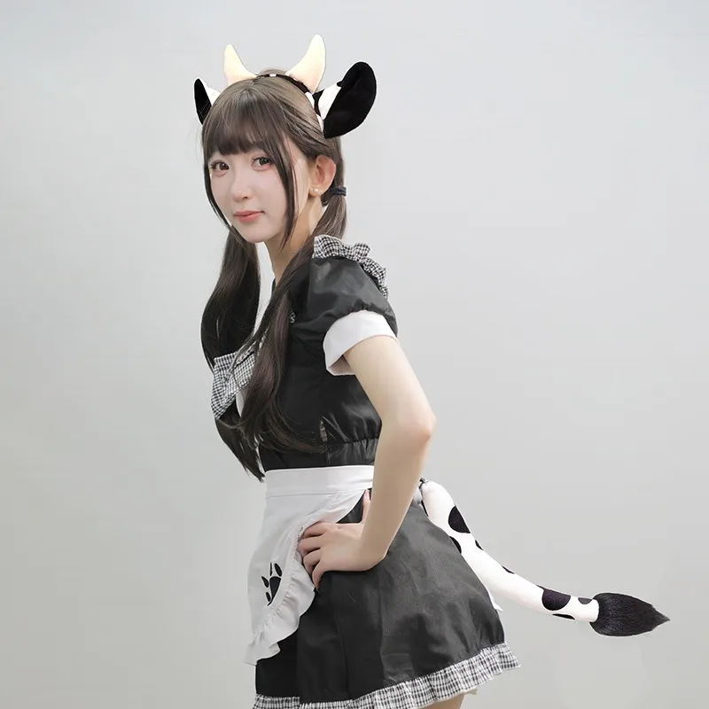Cow Costumes Cow Ears Headband Tail Paws Gloves Animal Fancy Costume Accessories for Halloween Cosplay Dressing Up