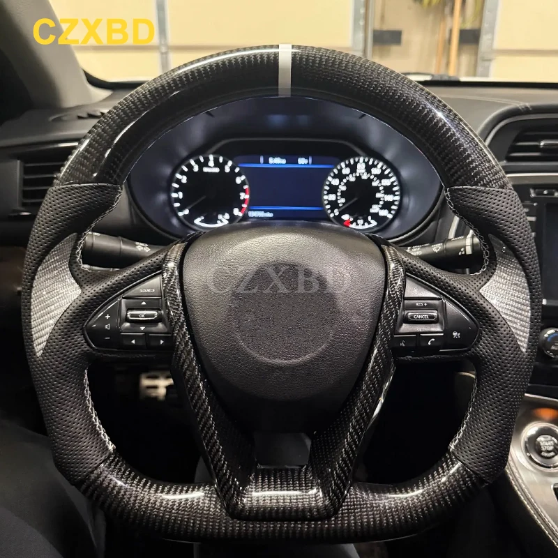 Fit For Nissan Maxima 2017 Real Glossy Black Carbon Fiber Steering Wheel Customized Silver Carbon Thumb Inlay