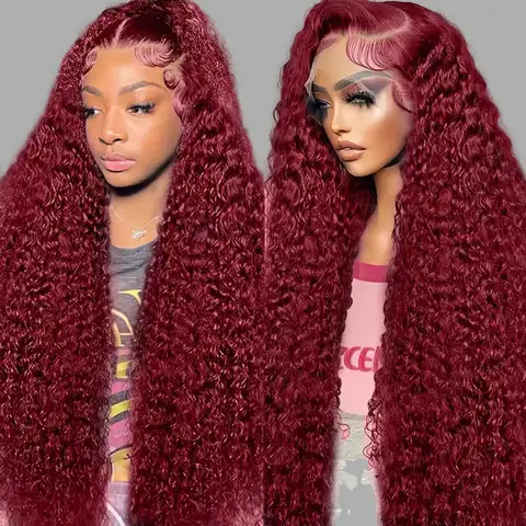 Burgundy 30Inch Deep Wave 99J Lace Front Wigs Human Hair Wigs 13x4 HD Lace Front Wigs Human Hair Pre Plucked Burgundy Wig