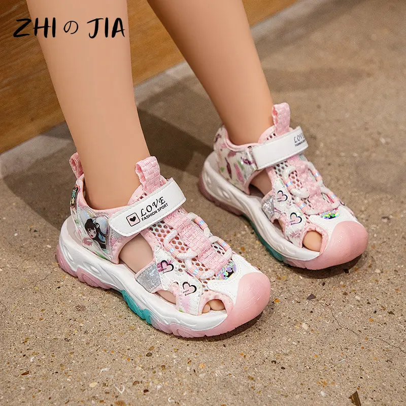 

2023 Summer Kids Baotou shoes Light Breathable Sandals Girls Non-slip Sandals Teenager Pink Sandals Kids Cartoon Kids Footwear