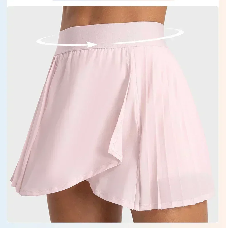 Limão-Saia esportiva feminina de tênis, shorts golfe, saia plissada com forro, leggings para corrida ao ar livre, saias curtas para ginástica, lazer