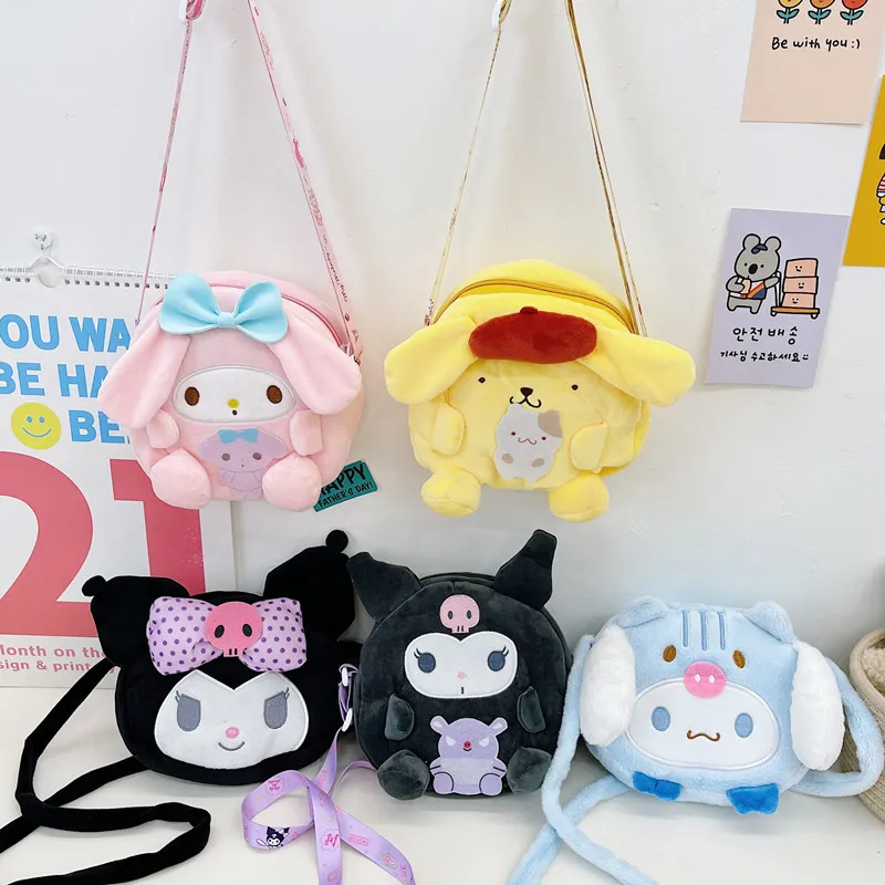 

Sanrio Cute Cartoon Plush Diagonal Bag All-Match Plush Shoulder Kawaii Cinnamoroll Melody Kuromi Pom Pom Purin Girls Storage Bag