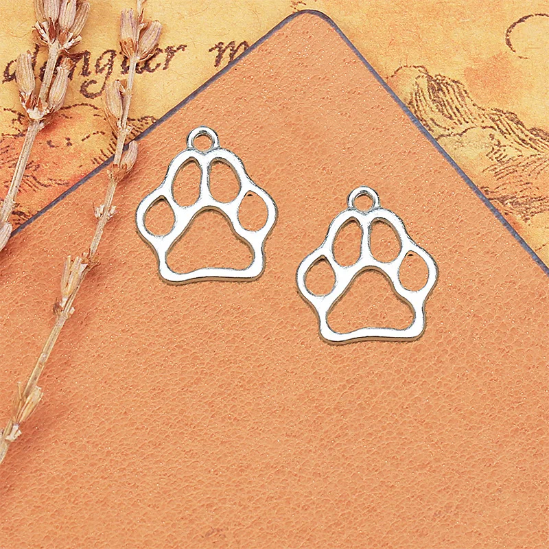 20Pcs Cute Cat/Dog Footprint Charms Pendant 20x17mm Antique Silver Plated DIY Jewelry Making Accessories Findings for Necklace