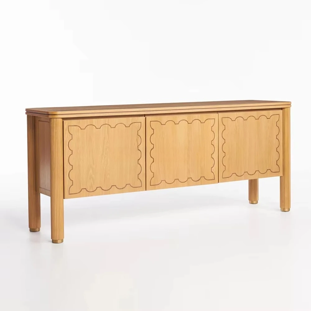 

* Luxury Modern American Solid Oak Wood 3-Door Media Console TV Cabinet Customizable Luxury Furniture for Living Room Japanese