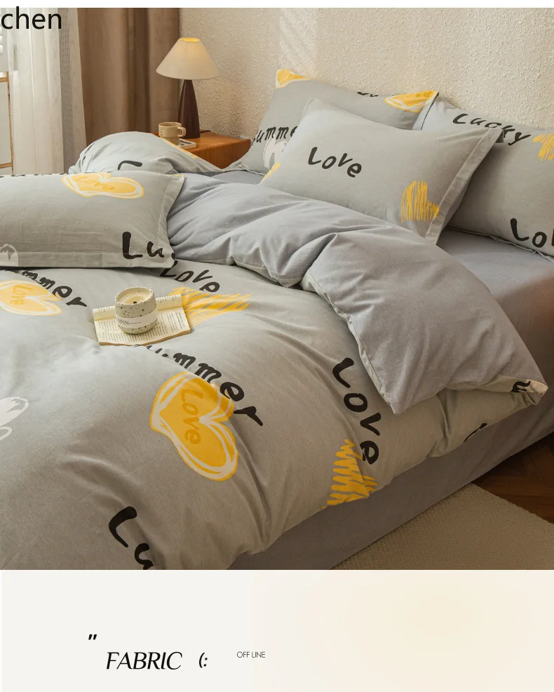 ZML pure cotton four-piece bedding set, pure cotton printed bed sheet and duvet cover 5