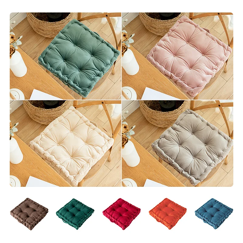 Solid Color Thicken Velvet Office Chair Cushion with Carry Handle Square Soft Tatami Pad Sofa Throw Pillow Home Decor