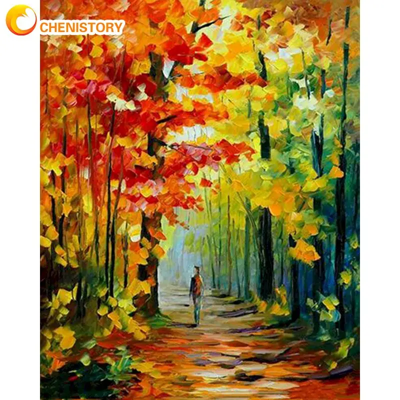 CHENISTORY Painting By Numbers Acrylic Paints Autum Landscape Forest Coloring On Numbers Home Decoration On Canvas Gift Crafts