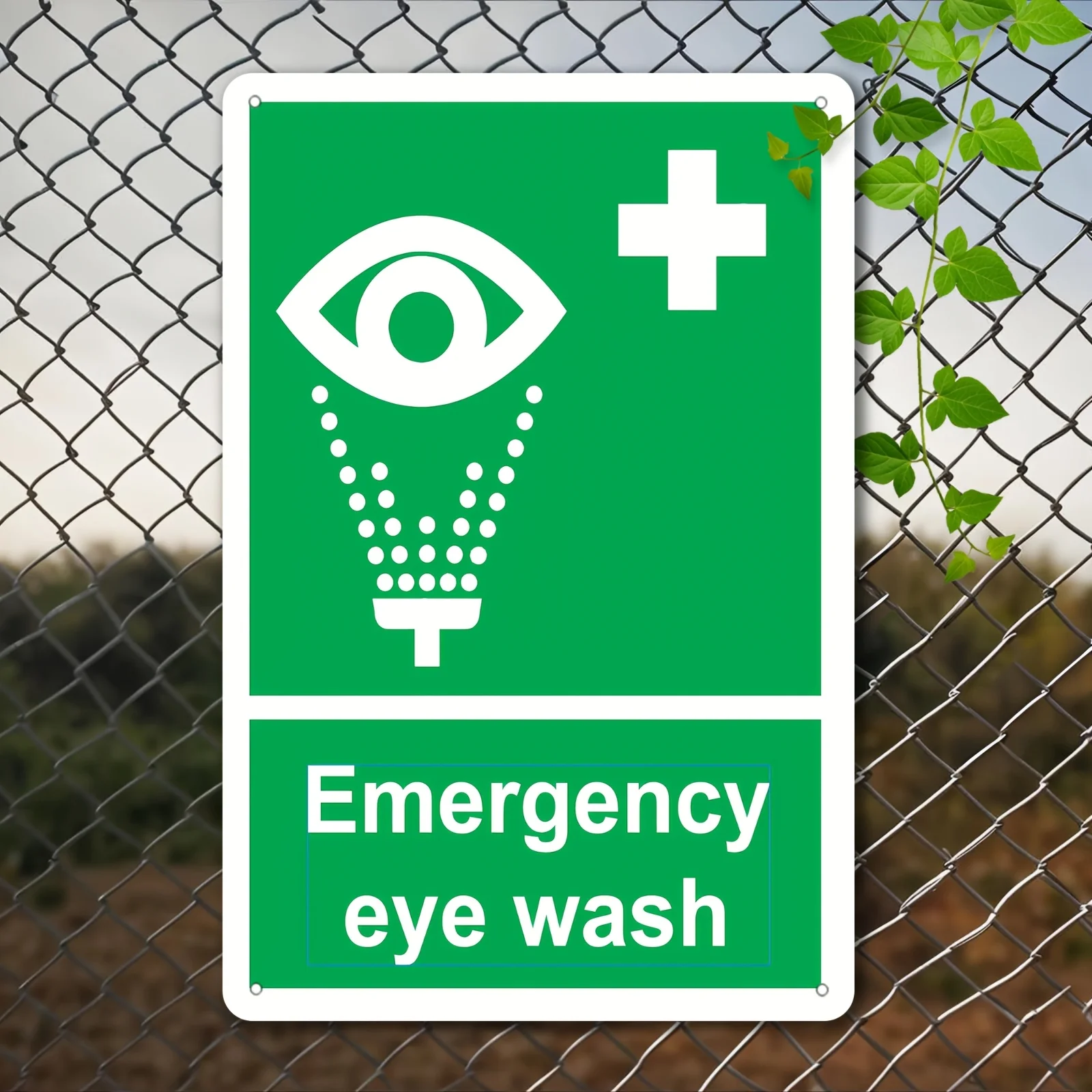 2D Flat Emergency Eye Wash Sign Cast Iron Safety Plaque Wall Mount Workshop Office Decor Gift
