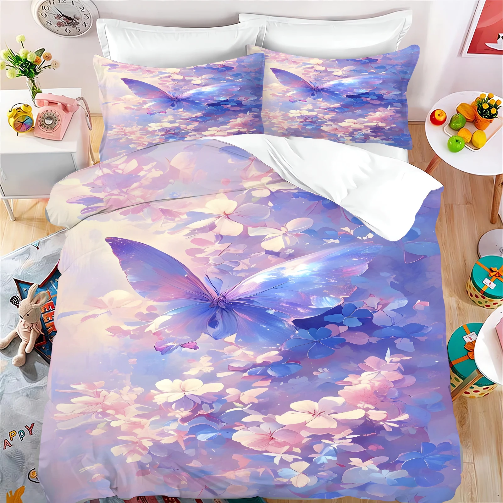 Butterfly Duvet Cover Cute Pillowcase Bedding Set Adult Boy Girl Bedroom Decoration Children Gift Single Double Large Size