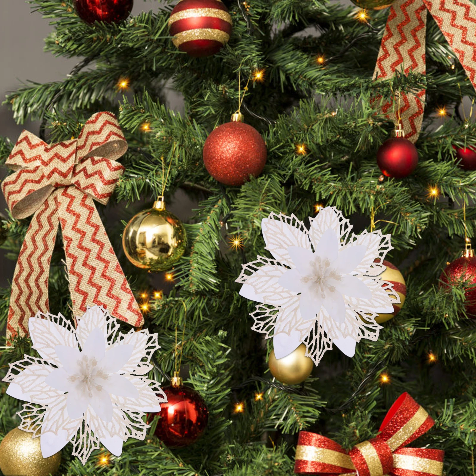 

6Pcs Artificial Flower Decor for Christmas Wreath Xmas Tree Mantle Rattan DIY Craft Light Weight Easy to Store Green Bedroom