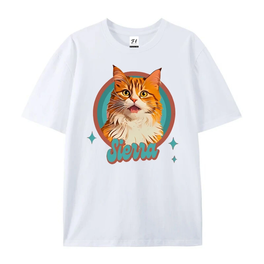 Siena The Cat Graphic Tee, Comfort ademend zomershirt voor dames, cadeau voor kattenliefhebbers, schattige dieren grafische straatkleding