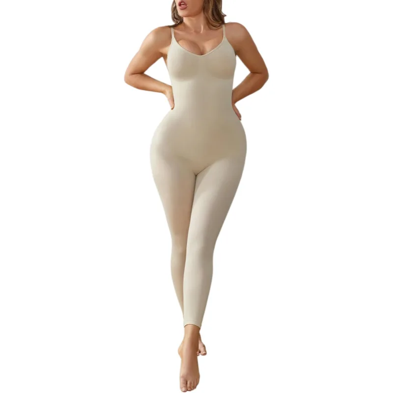 Customized LOGO women's shaping seamless belly plastic waist suspender tight eight-point jumpsuit