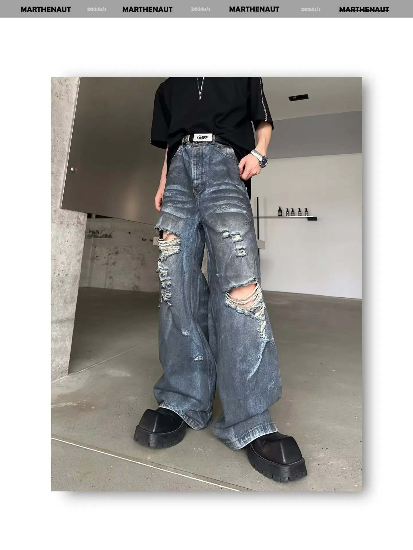 

American Style Baggy Jeans Fashion Washed Wide leg Jeans men Street Casual Wide Leg Denim Pants Distressed Loose Male Trousers