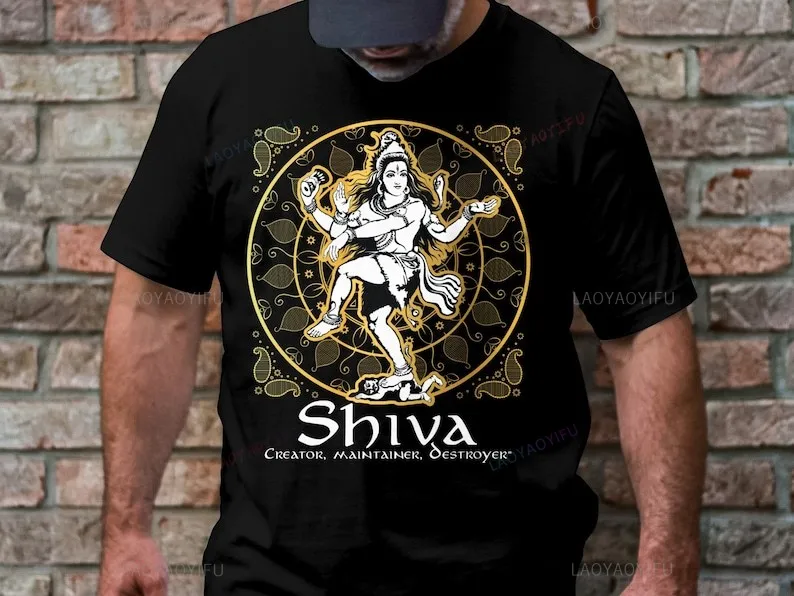 India Shiva Printed T-shirt Creator Maintainer Destroyer\' Hindu Gods Lord Shiva Woman Man Cotton T-Shirt Vintage Short-sleev