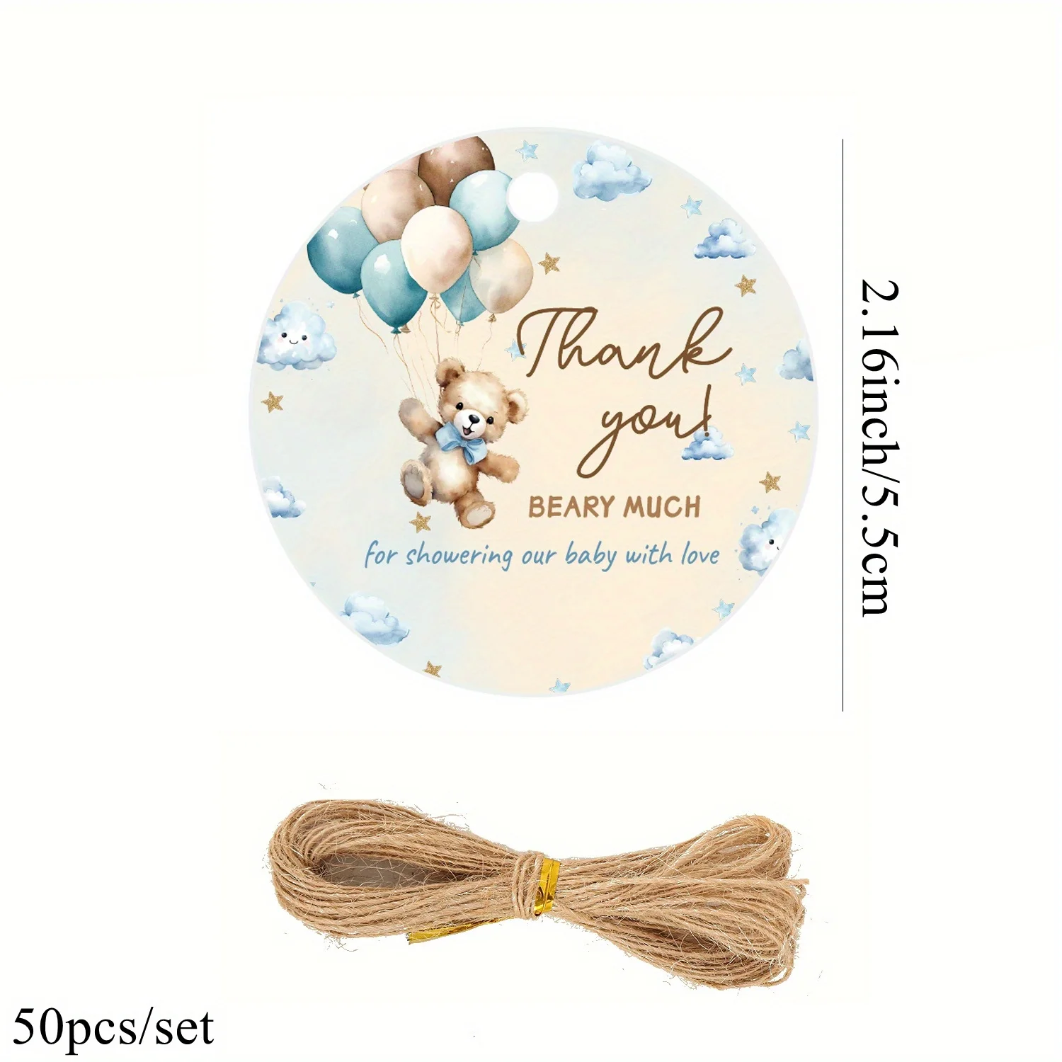 50Pcs Balloon Bear Hanging Tags Thank You Beary Much Paper Labels For Birthday Celebrating Party Decorations DIY Gifts Packaging
