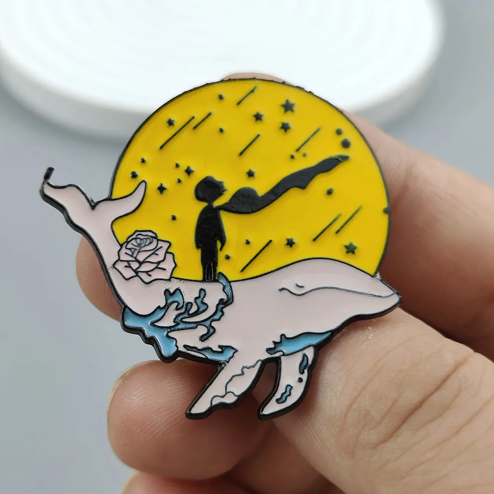 Broche esmaltado do pequeno príncipe dos desenhos animados, pino anti-exposição feminino, acessórios de fixação de cachecol, combinação de roupas de festa de casamento