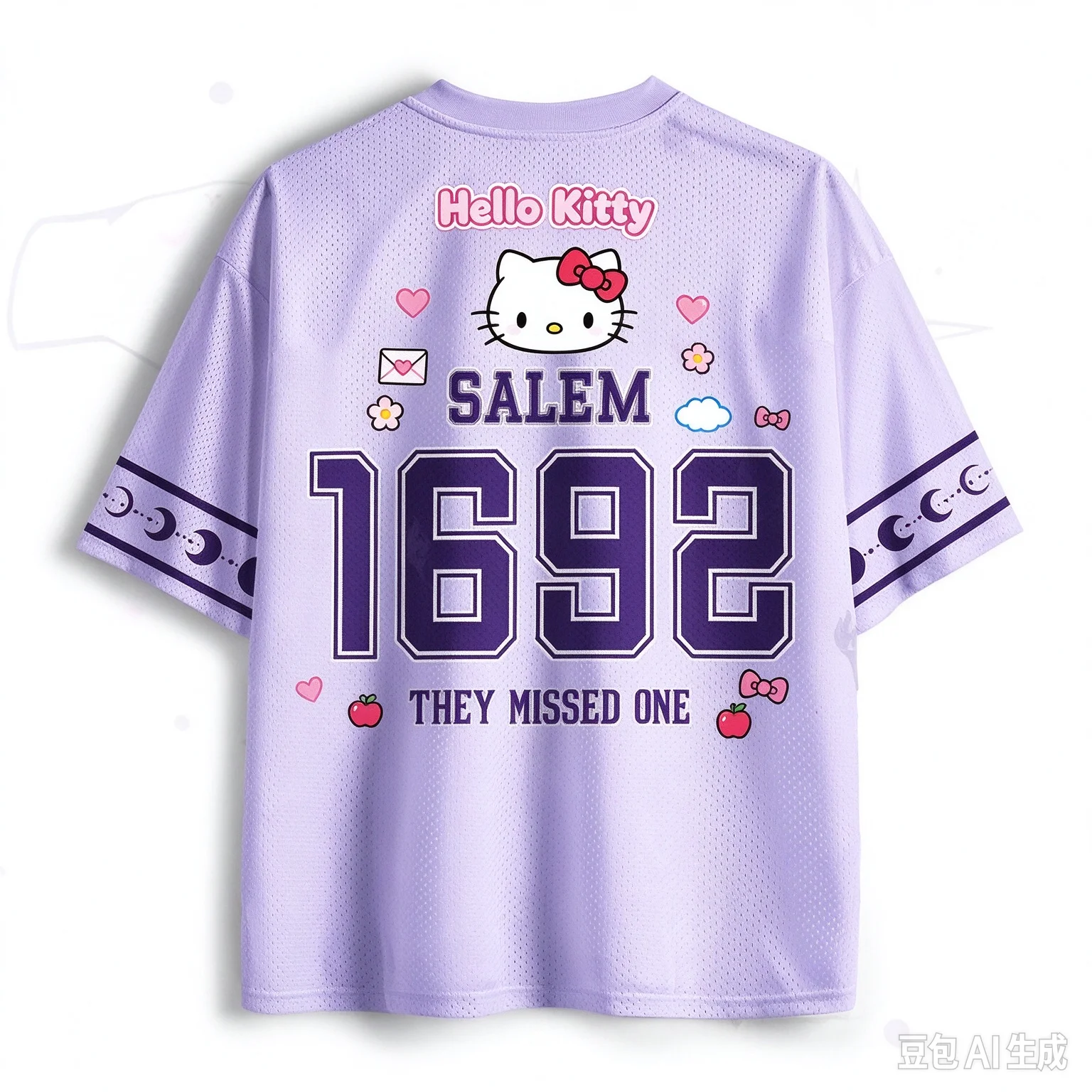 2026 New Hello Kitty Salem 1692 3D Print Mesh Football Jersey Purple Unisex Summer Kawaii Y2K Streetwear Breathable Cartoon Tops