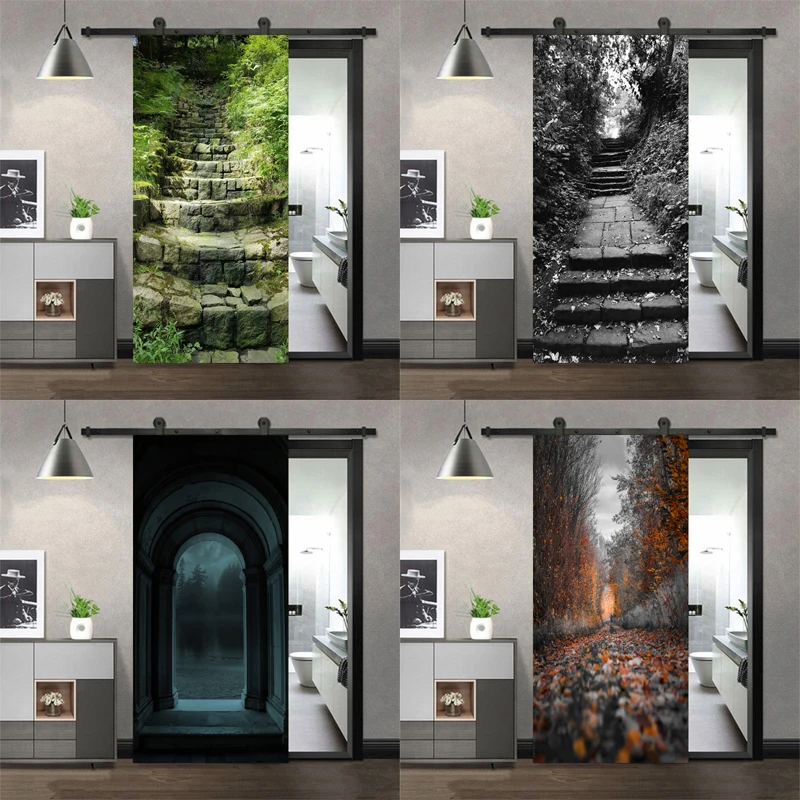 Old Path Through the Forest Door Stickers Adhesive Decorations Posters Wallpaper for Living Room DIY Full Door Mural Poster Home