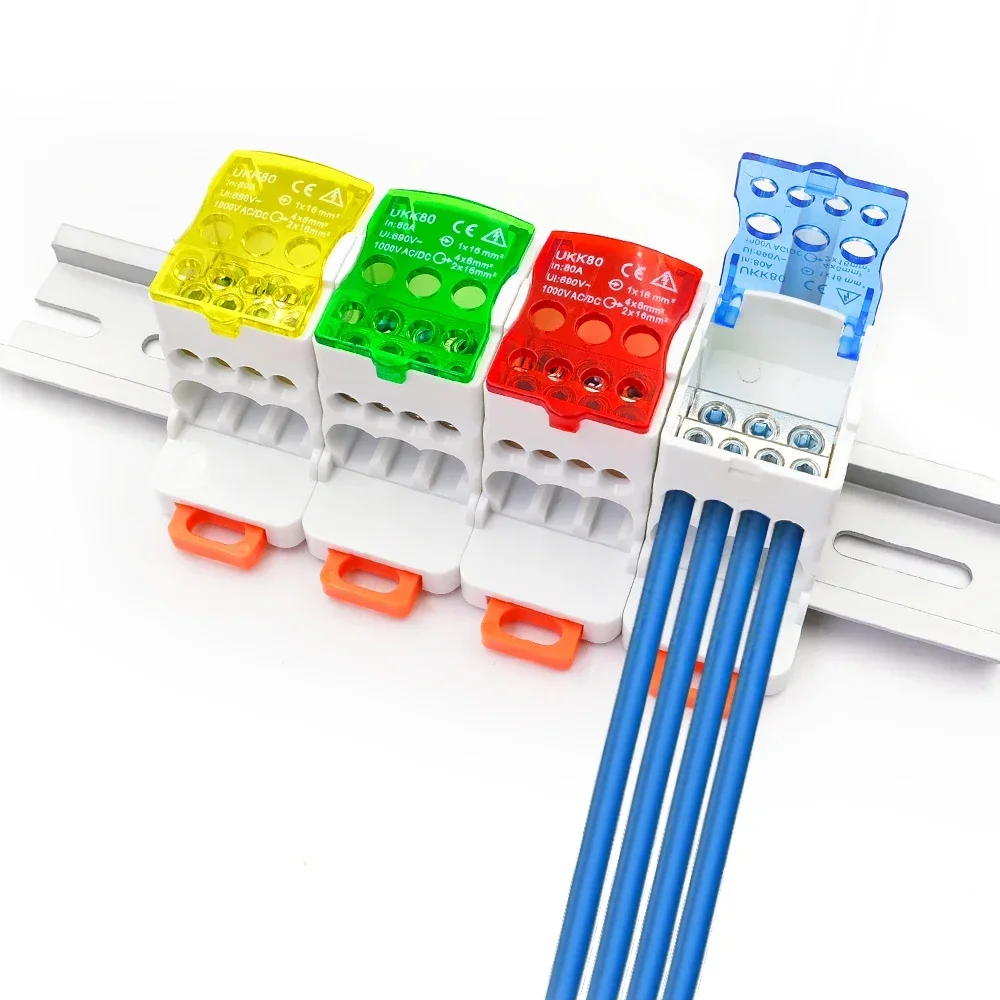 1 Piece UKK 80A Din Rail Distribution Box Block One In Multiple Out Power Universal Wire Connector Junction Box Terminal Block