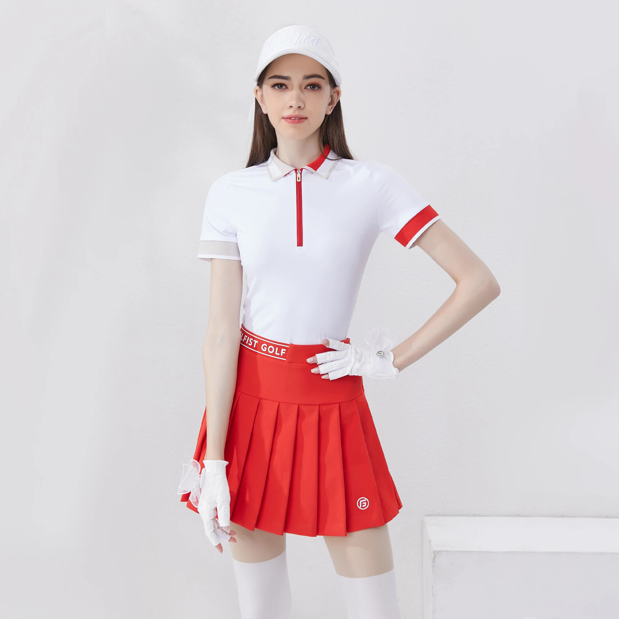 Golfista Golf Damska letnia koszulka polo z zamkiem błyskawicznym Slim Fit Rozciągliwa, szybkoschnąca damska koszulka tenisowa Plisowana spódnica