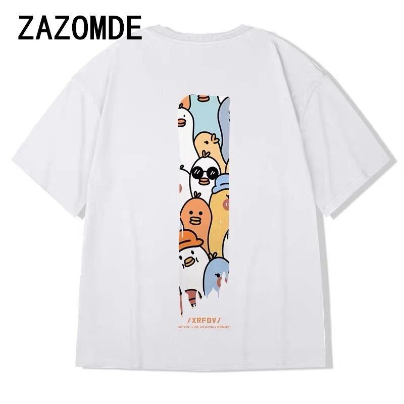 

ZAZOMDE Summer New Casual Loose T-shirt Short Sleeved Men Fashion Loose Print Hip Hop Couple Streetwear Men Cotton Top Tees