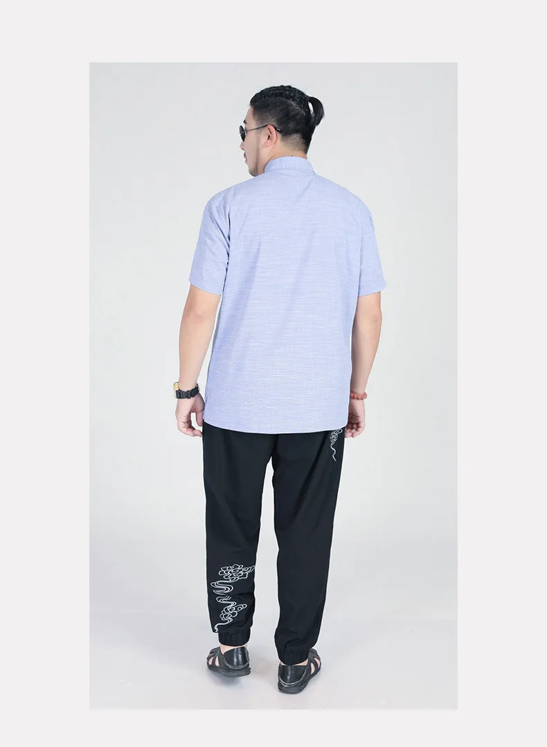 Tangpak Button-down overhemd met korte mouwen voor heren met dikke grote maat Chinese stijl losse retro linnen overhemden heren