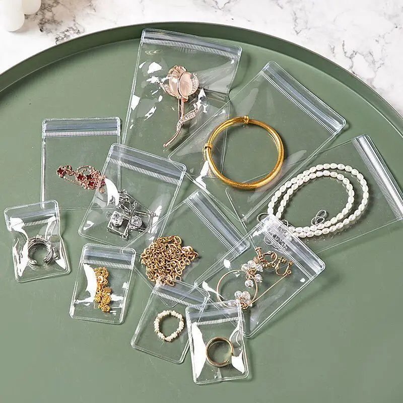 100/50pcs Thicken Ziplock Bags Transparent PVC Jewelry Pouches Bags Anti-Oxidation Storage Bag for Earring Necklace Bracelet