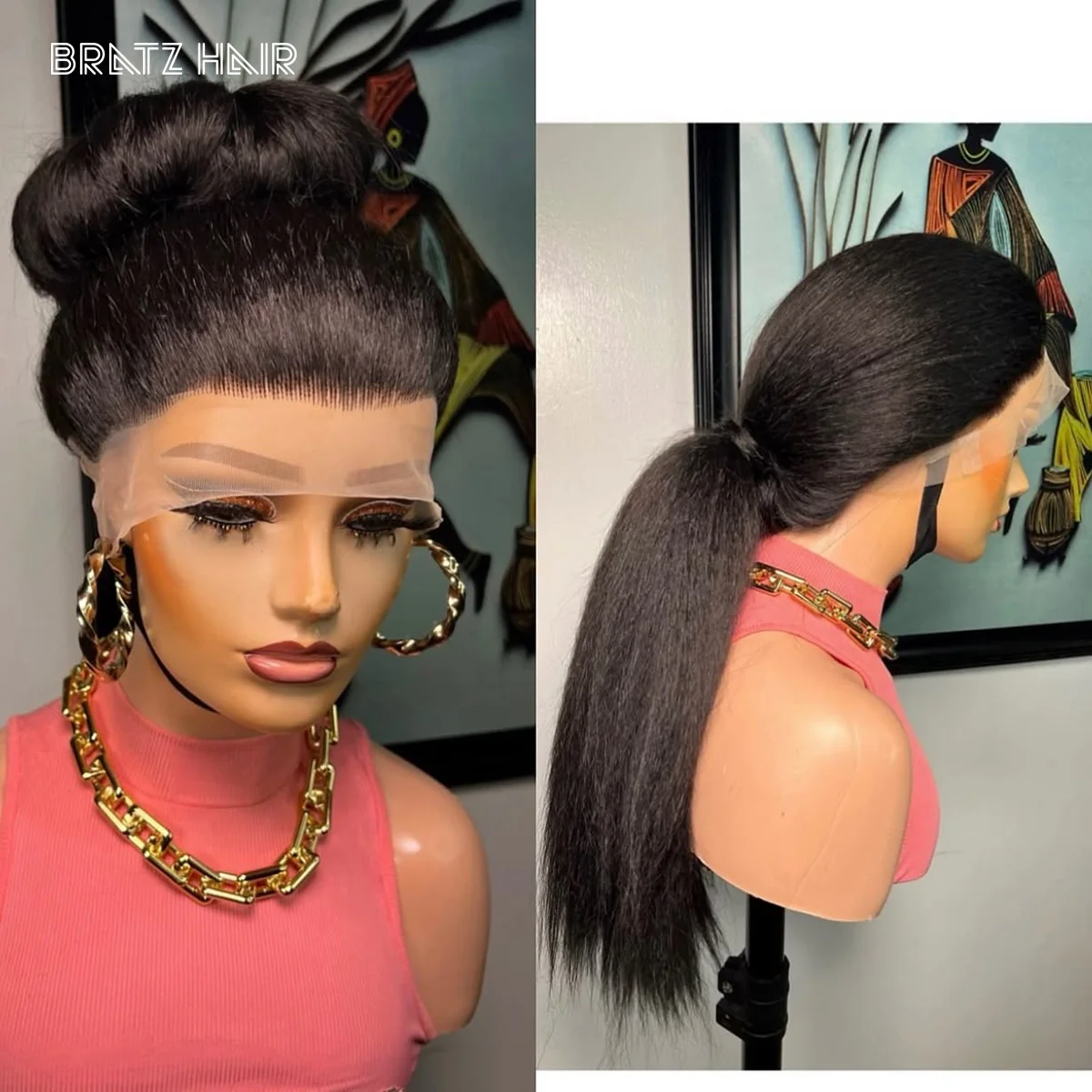 

Yaki Straight 360 Full Lace Human Hair Wig Kinky Straight 360 Lace Frontal Wigs for Women Human Hair Pre Plucked 360 Lace Wigs