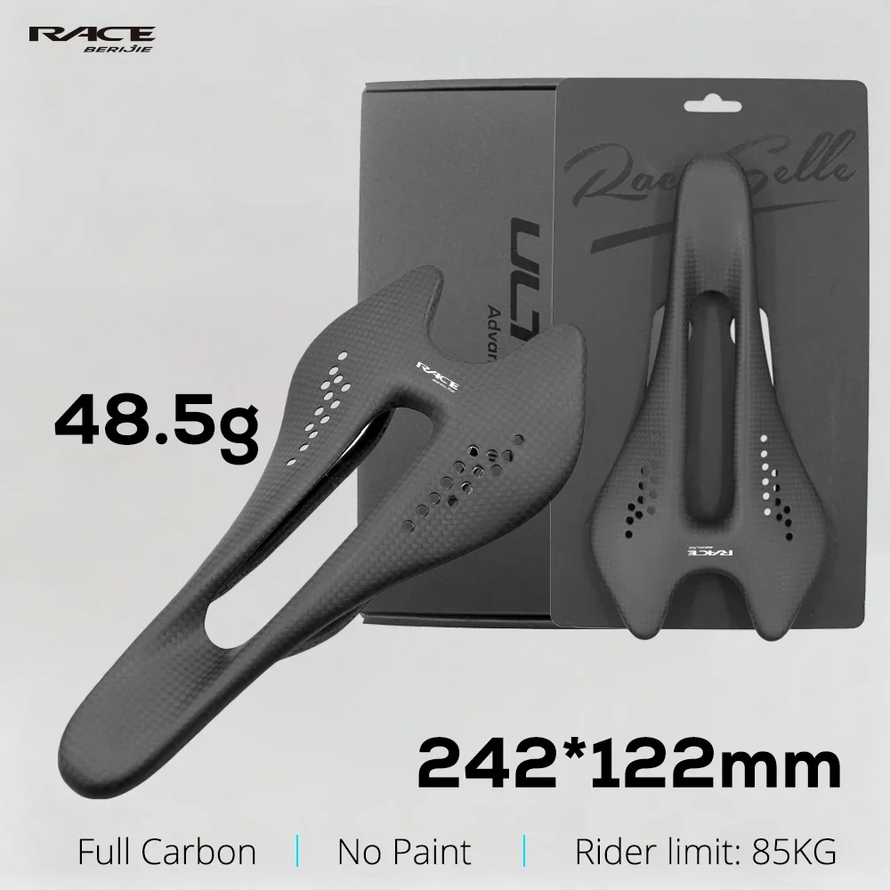 

BERIJIE Ultralight Carbon fiber Cycling Saddle 3K Weave Cushion,Oval 7*9mm, 242*122mm,Raw Road Cycling Seat, Sillin de carbono