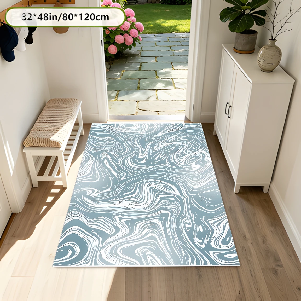 2D Large Carpet Gray Blue Fluid Wave Simple Light Luxury for Living Room Bedroom Bedside