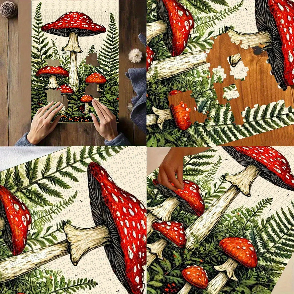 Leuchtend rote Fliegenpilze in Waldlandschaft, Puzzle für Erwachsene, Natur-Thema, geistiges Spiel, Heim- und Freizeitdekoration, Puzzle
