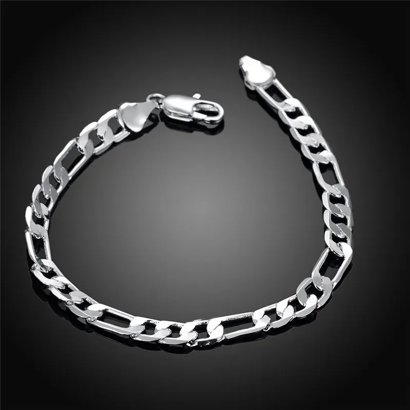 Beautiful Elegant Wedding Women Men Silver 925 Plated 6MM Chain Bracelet High Quality Fashion Classic Jewelry H219 , Wholesale