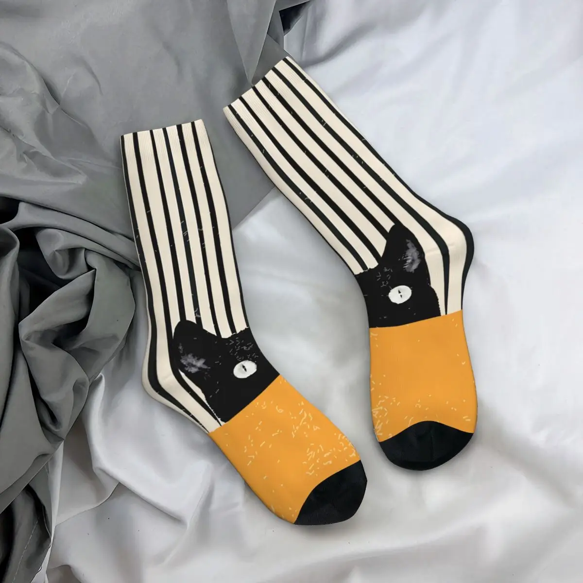 Unisex Black Cat Socks, Hip Hop, Feliz, Street Style, Louco, Minimal, Inverno