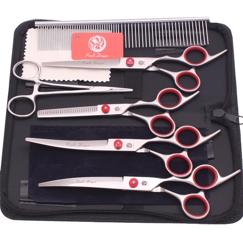 Imagen 1 del producto Tijeras de aseo para perros dragón púrpura, tijeras de peluquería para mascotas de acero inoxidable JP de 6 ""y 7"", tijeras de adelgazamiento, tijeras curvas para cortar perros Z3001