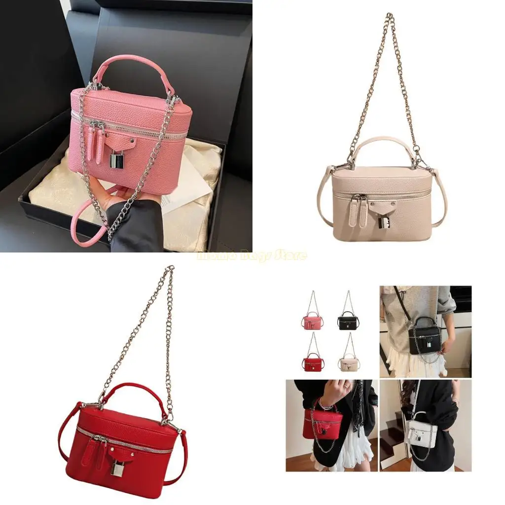 

X90D Stylish Top Handle Shoulder Bag With Metal Chain Detail Luxurious PU Leather Crossbody Bags Handbag For Everyday Use