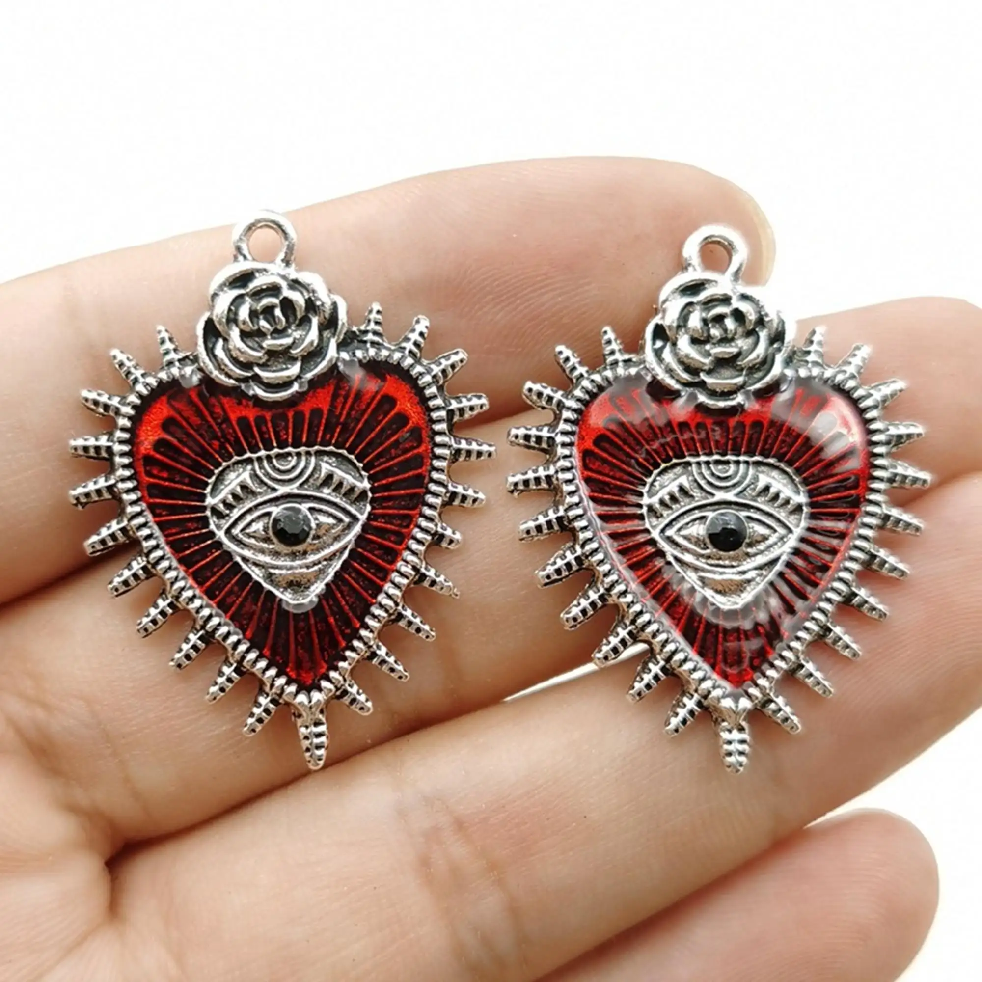 10pcs/lot 29x38mm Rose Heart Blood Eye Drop Oil Pendant DIY earrings Necklace Accessories