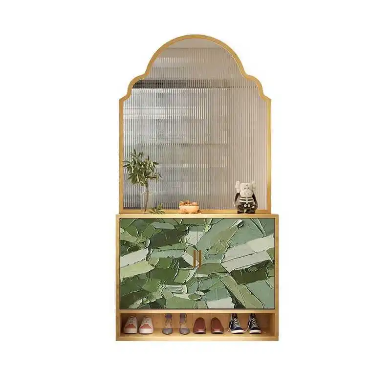 

French vintage solid wood shoe cabinet glass screen partition home storage cabinet