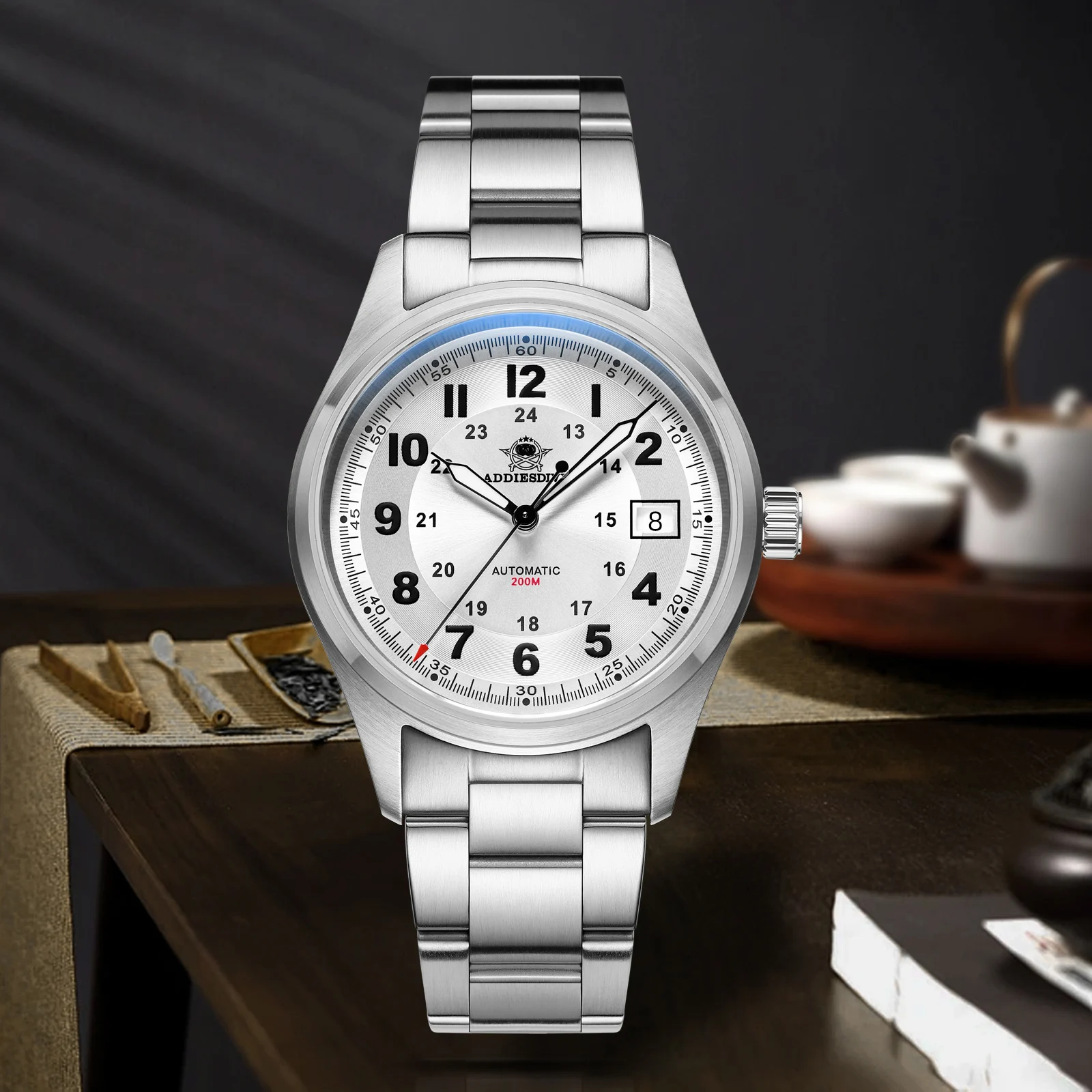 

ADDIESDIVE Роскошные мужские автоматические механические часы 8215 с сапфировым стеклом 200 м водонепроницаемые аналоговые светящиеся механические часы AD2525