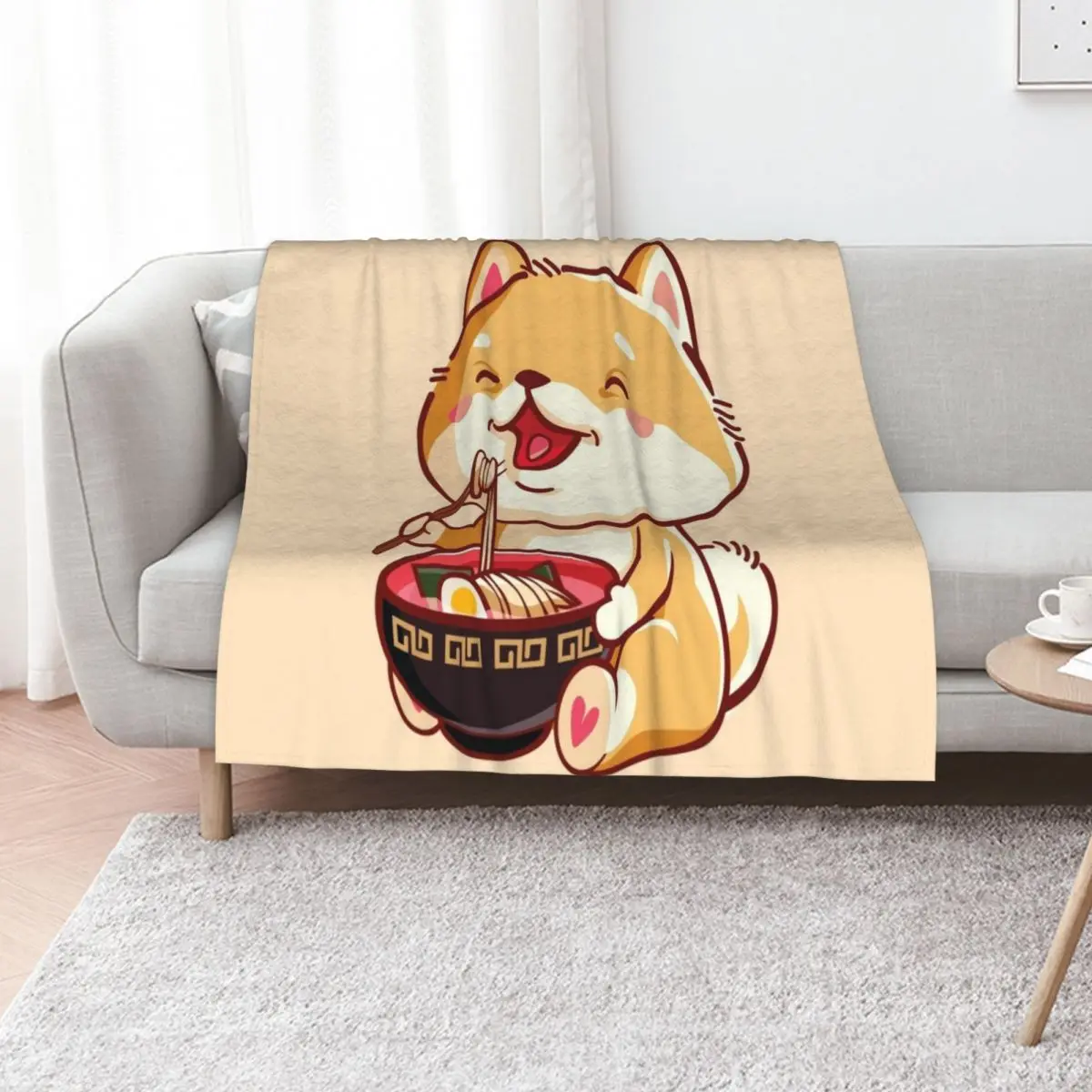 

Cute shiba inu eating ramen, kawaii Throw Blanket Cute Plaid For Baby manga Bed linens Blankets