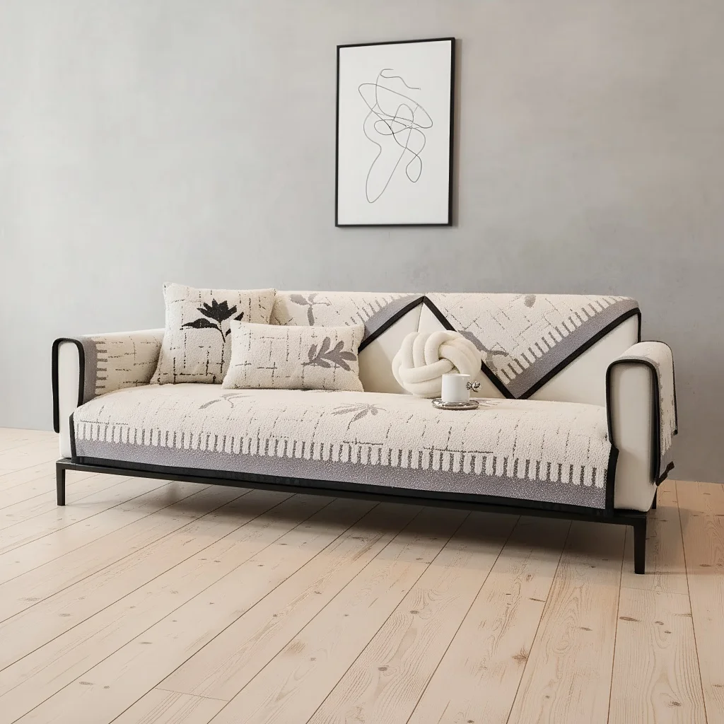 Simple And Modern Semi-leather Sofa Cushion Autumn And Winter Velvet High-end Feeling Straight Sofa Cover Anti-slip Sofa Cover