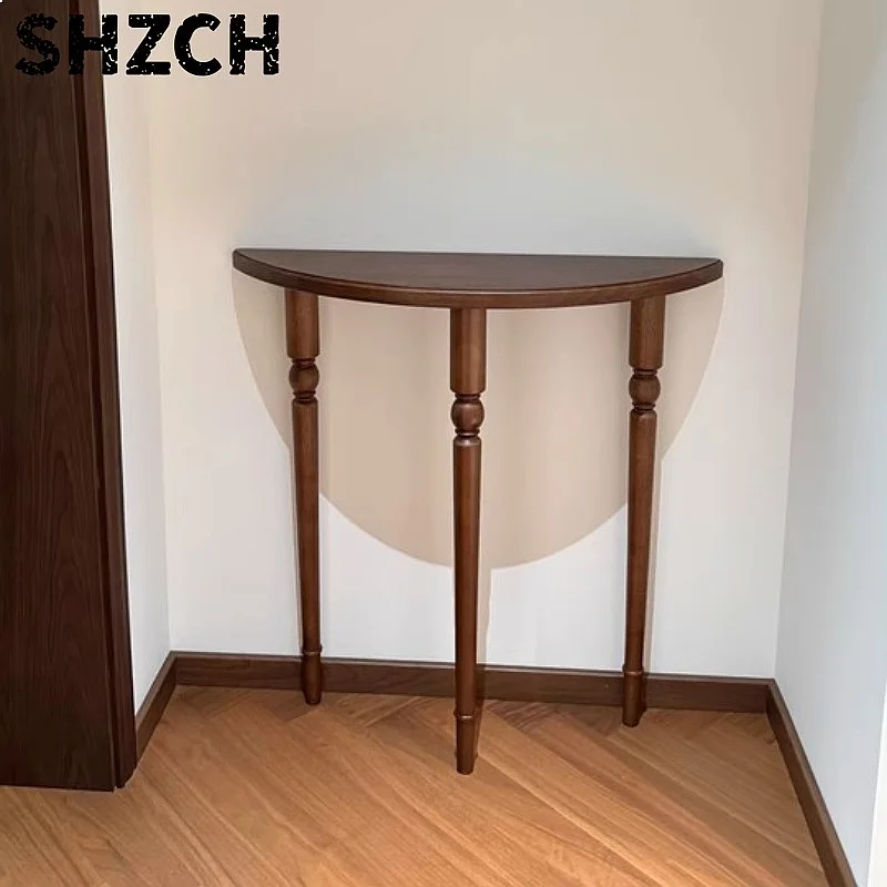 French Solid Wood Console Table Semi-Circle Entryway Narrow Desk Home Luxury Wall Display Furniture