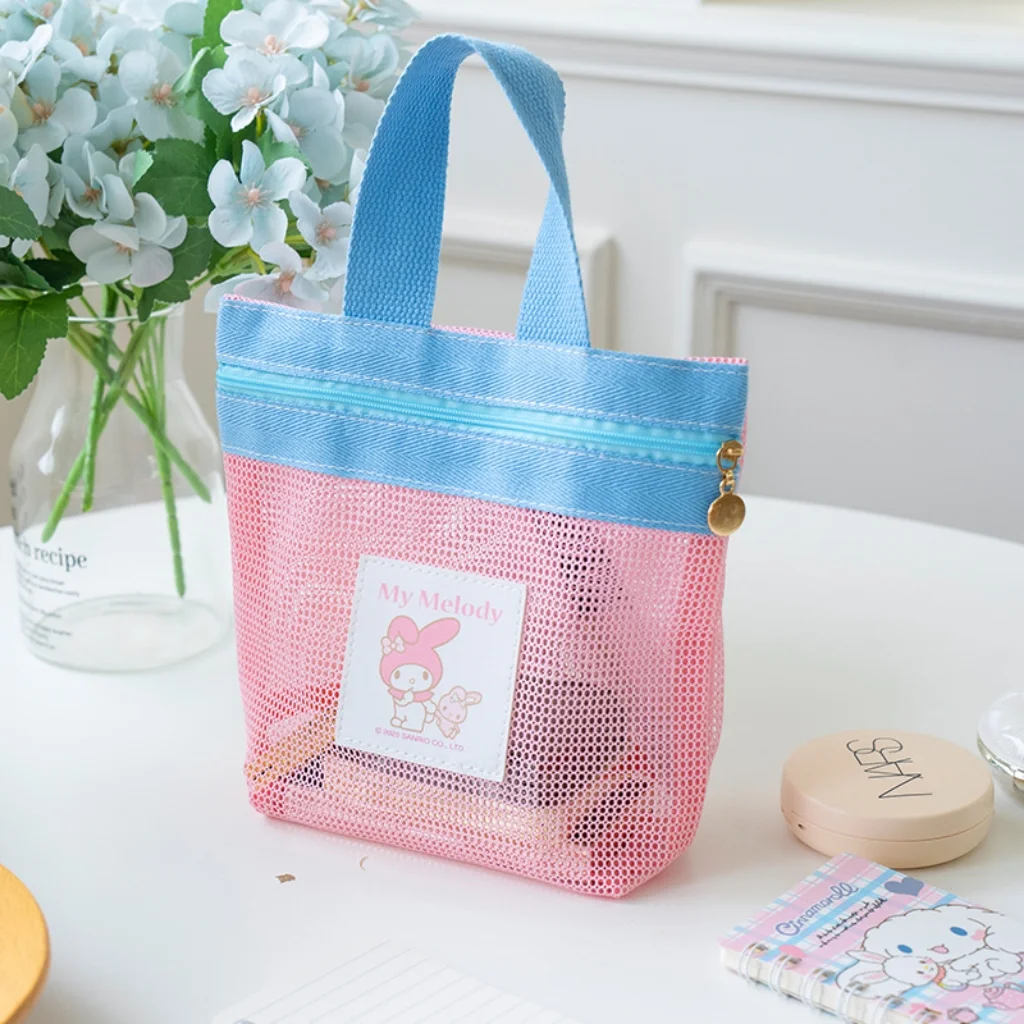 Sanrio Hello Kitty Mesh Bag Draagbare draagtas met ritssluiting Leuke cartoonhandtas voor dames en kinderen voor dagelijks gebruik