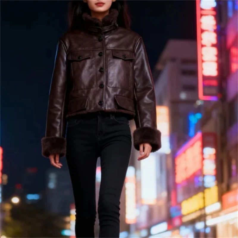 

Elegant Casual Women's Double-Sided Faux Fur Jacket Coat High-Street Style Autumn/Winter 2025 New Collection