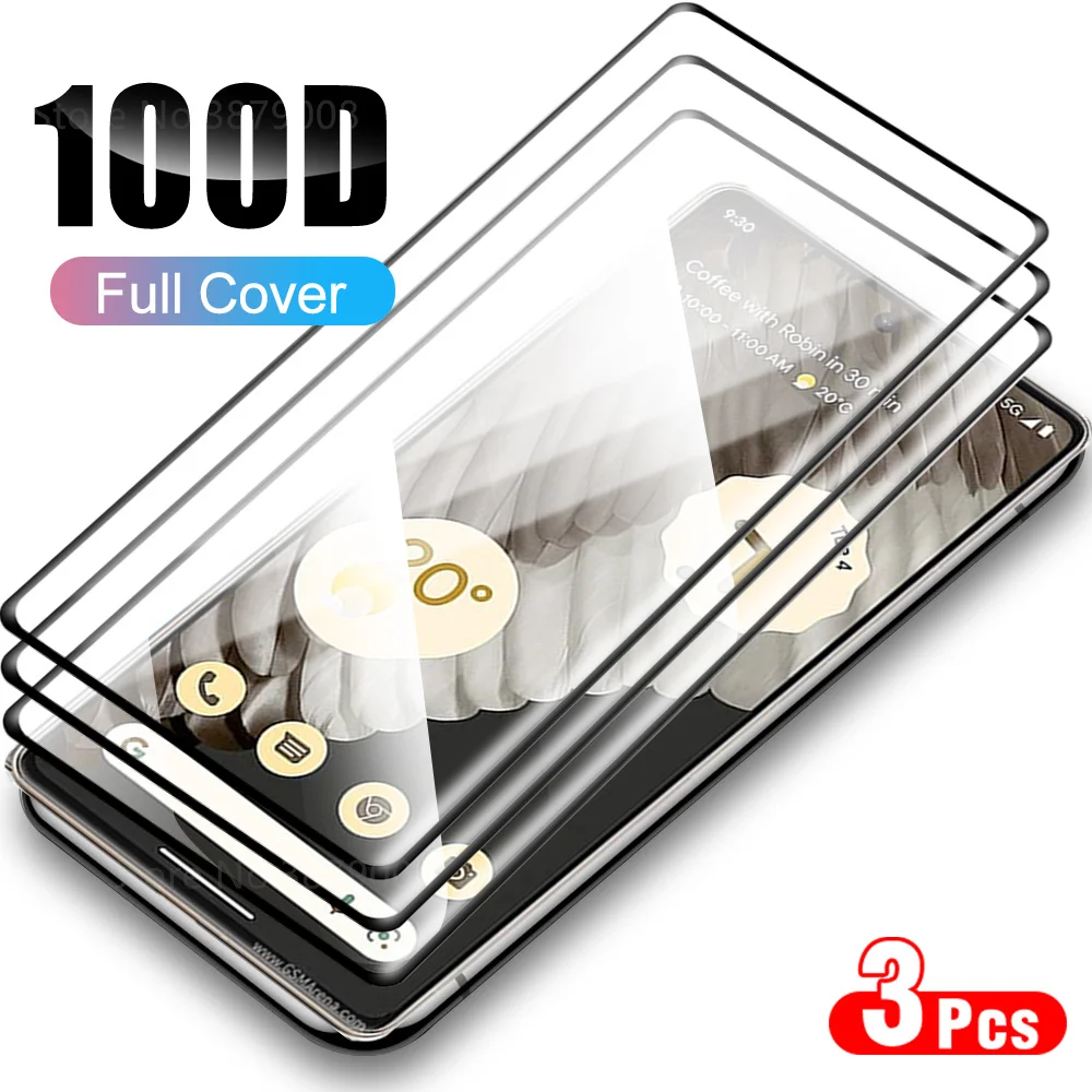 Vidrio Protector de pantalla para Google Pixel 7 Pro, película templada 9D, pegamento curvo completo, 5G, 3 unidades
