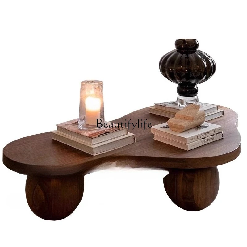 

French walnut solid wood retro small apartment coffee table