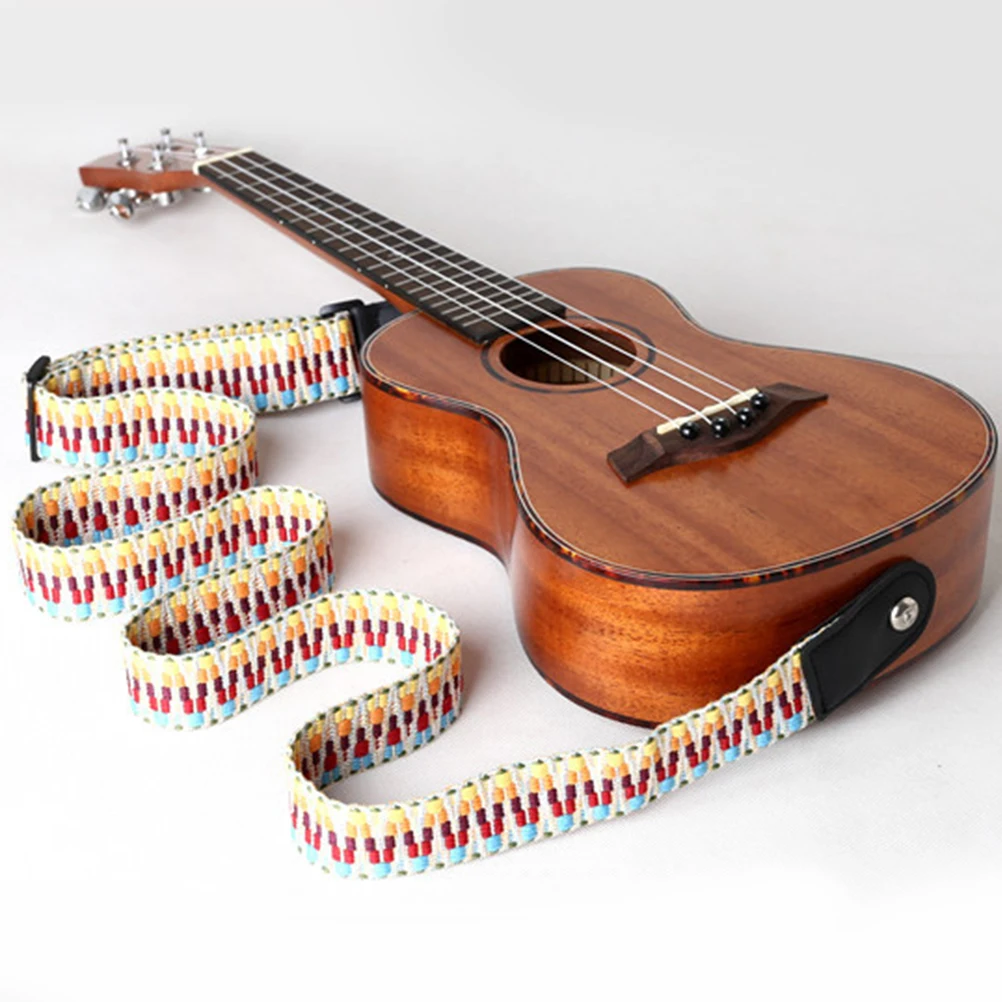 

2pcs Ukulele Strap Ethnic Style Rainbow Small Guitar Shoulder Straps Sturdy Ukulele Sling Accessories for Home Outdoor Use