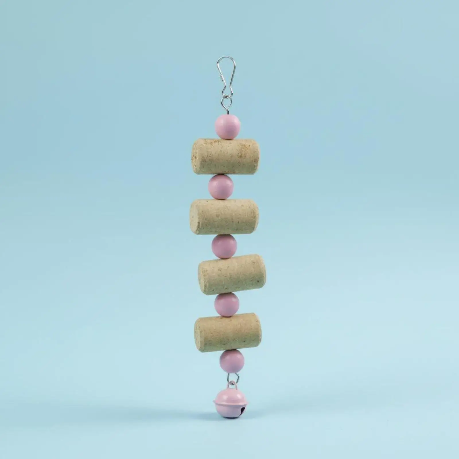 Parrot Foraging Toy with Bell Natural Wood Cork Blocks for Small Birds Chewing Cage Hanging