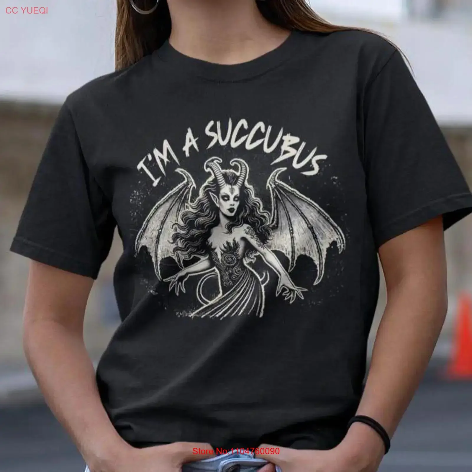Lilith Succubus T Shirt Gothic for Occult Lovers Dark Goddess Apparel Her Divine Feminine Witchy White on Black vintage Washed