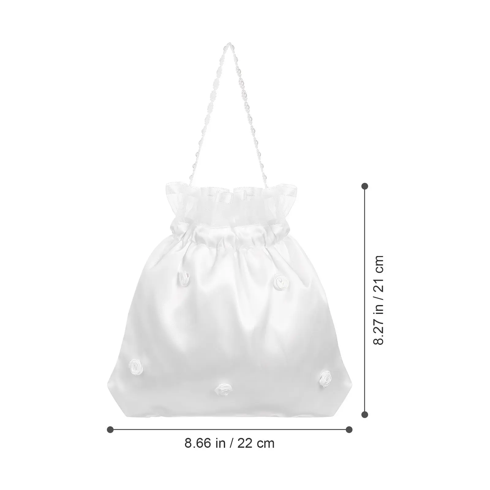 White Satin Bridal Pouch Bag 8.65x8.25x0.2inch Lace Flower Decorated Wedding Day Essential Bridesmaid Gift Bridal Purse
